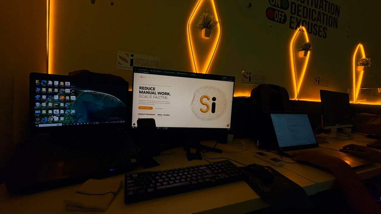 Modern development workspace at State Infotech office